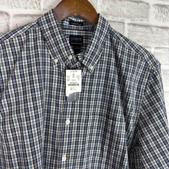 J. Crew Performance Slim Untucked Blue Yellow Plaid Button Down Shirt LARGE NWT - Picture 1 of 9